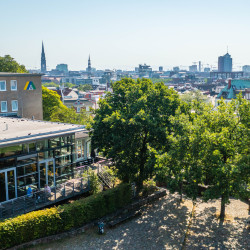 Hamburg Stintfang Elbe Jugendherberge Aussengelaende Luftaufnahme LBC 11 v2